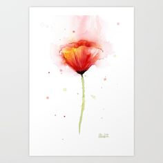 a watercolor painting of a single red flower