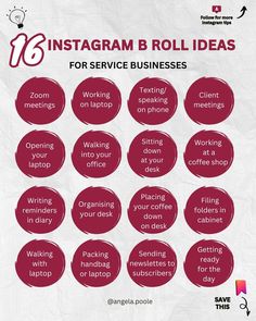 the info sheet for instagramm's roll ideas, which includes red circles with words on them