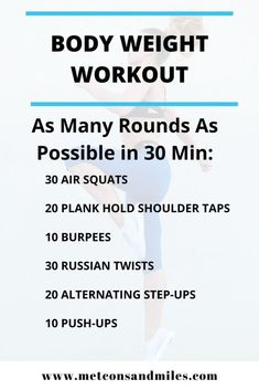 the bodyweight workout routine for women is shown in blue and white, with text overlay