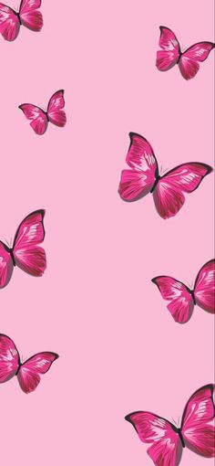 pink butterflies flying in the air on a pink background