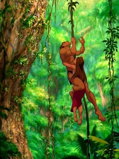 the jungle book character is hanging from a tree