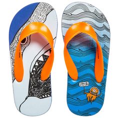 BILLYBANDIT Boys Shark Attack Print Flip-Flops Under The Sea Illustration, The Sea Illustration, Sea Illustration, Boys Flip Flops, Printed Flip Flops, Burberry Kids