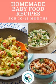 some food that is in a bowl and on top of a table with the words homemade baby