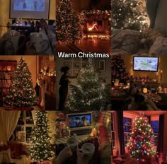 a collage of pictures with christmas trees and lights