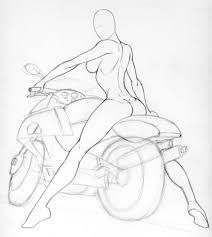 a drawing of a woman sitting on a motorbike with her legs spread out