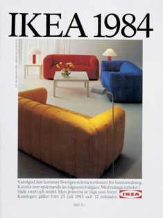 an advertisement for the ikea furniture line, with two couches and a coffee table