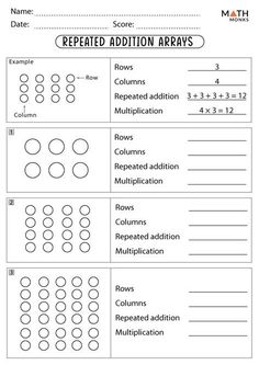 Multiplication Arrays And Addition Worksheets Arrays Worksheet, Addition Of Integers, Math Worksheets For Kids, Pre Algebra Worksheets, Multiplication Arrays