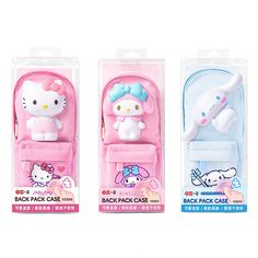 three hello kitty back packs in packaging