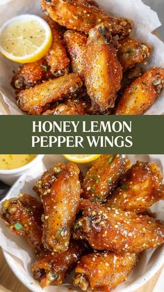 honey lemon pepper wings in a white bowl