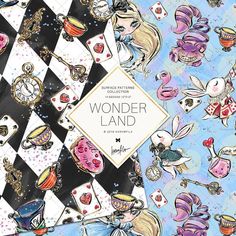 the alice in wonderland book cover is surrounded by many different characters and their names on it