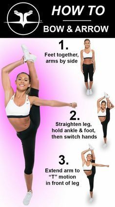 a woman doing yoga poses with the instructions for how to do an arm and leg stretch