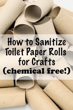 rolled toilet paper rolls with the words how to sanitize toilet paper rolls for crafts chemical free