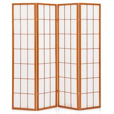 an orange and white room divider on a white background, with the top panel open