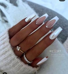 College Nails, Beautiful Manicure, Pink White Nails, Glittery Nails, Cute Simple Nails, Square Nail Designs, Classy Acrylic Nails, White Nail Designs, White Nail