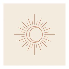 the sun and moon are drawn in an orange line on a beige background with a white border