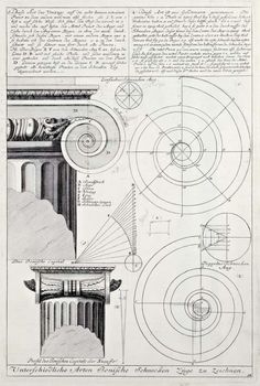 an old architectural drawing with various details