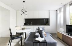 a living room filled with furniture and a flat screen tv