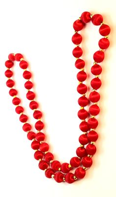 VINTAGE Red Silk Thread Round Beaded 26" Necklace Elegant Red Long Necklace With Round Beads, Hand-strung Beaded Necklaces With Round Beads For Party, Hand-strung Beaded Necklaces For Party With Round Beads, Hand-strung Beaded Necklace For Party With Round Beads, Vintage Red Necklace For Celebration, Red Vintage Necklace For Celebration, Elegant Red Beaded Festival Necklaces, Elegant Red Beaded Necklaces For Festivals, Festive Red Necklace With Round Beads