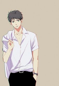 an anime character with black hair and white shirt