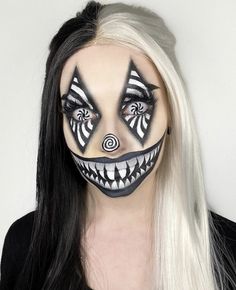 Creepy Demon Makeup, Creepy Mouth Makeup, Scary Woman Costumes, Scary Smile Makeup, Halloween Face Makeup Scary, Skeleton Clown Makeup, Horror Sfx Makeup, Clown Makeup For Men, Character Makeup Ideas