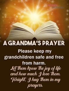 an open book with the words grandma's prayer written on it and stars in the background