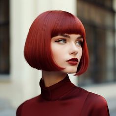 Red Hair Bob Haircut With Bangs, Short Red Hair Aesthetic, Redhead Bob, Red Hair Bob, Red Hair With Bangs, Red Hair Trends