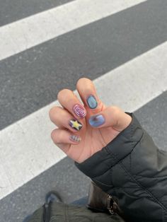 Abstract Nail Designs Short Nails, Wallows Nails, Xg Inspired Nails, Radiohead Nails, Whimsy Nails, Short Hippie Nails, Short Maximalist Nails, Short Funky Nails, Aestethic Nails