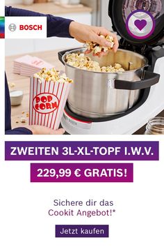 Was ist besser als viel Popcorn? Doppelt so viel Popcorn! Jetzt beim Kauf eines Cookit zweiten 3L-XL-Topf GRATIS erhalten. Das Angebot gilt nur vom 22.07.–31.08.21. Jetzt klicken, sparen und über doppelt so viel Popcorn freuen!* Under Maintenance, Popcorn Maker, Cotton Candy Machine, Glow Up?, Popcorn, Kitchen Appliances, France