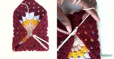 crocheted bag being worked on by someone using yarn to make it look like they are holding something