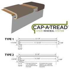 the cap - atread stair renewal system is shown with measurements for each section