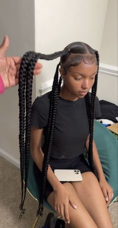 Hairstyles For Black Women Big Forehead, 3 Part Braided Ponytail Hairstyles, Harry Styles For Black Women Braids, Long Jayda Wayda Braids, Box Braids Two Ponytails, Simple Braided Hairstyles With Weave, Cute And Simple Braided Hairstyles, Birthday Black Hairstyles, Jumbo Braids Ponytail