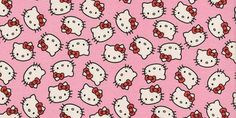 a pink background with hello kitty heads on it