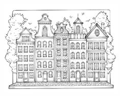 a black and white drawing of an old building