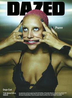 a woman with pink hair is posing for the cover of dazed magazine