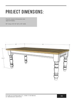 an image of a table with legs and the words project dimensionss written below it