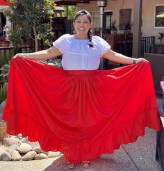 "Mexican Skirts and Blouses for women typical Mexican women skirts and blouses folklore Mexican set Skirt and blouse  Faldas mexicanas de medio vuelo para adulto. This costume comes in two pieces skirt and blouse.  NOTE: this set is a half circle folklore skirt, the long of the skirt is more that a  normal skirt.  be sure about measurements at time that you order. MEASUREMENTS: SMALL BLOUSE: 42'' Inches of circumference chest  21'' Inches long blouse SKIRT: 42'' Inches circumference waist  42\" Traditional Tiered Skirt With Attached Cancan, Traditional Long Skirt With Ruffles, Traditional Long Ruffled Skirt, Traditional Flowy Maxi Skirt, Folklore Skirt, Mexican Bridesmaid Dresses, Mexican Skirts, Traditional Mexican Dress, Mexican Embroidered Dress