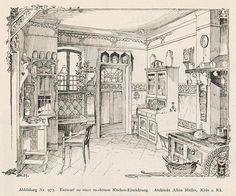 an old drawing of a living room with furniture