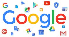 the google logo surrounded by many different types of icons and symbols on a white background