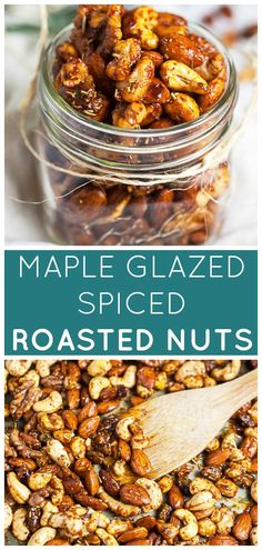 maple glazed spiced roasted nuts in a glass jar