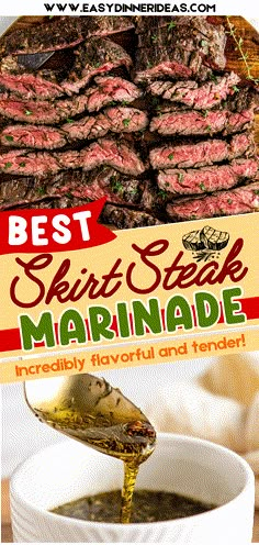 the best steak steak marinade is being drizzled with olive and oil