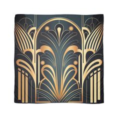 an art deco design with gold and black colors on a dark blue background fleece blanket