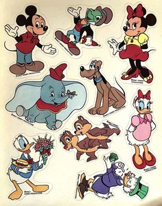 the mickey mouse stickers are all different shapes and sizes, including one with an elephant