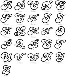 the alphabets and numbers that are hand drawn in black ink on white paper, each letter