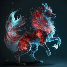 a red and blue fire fox standing on its hind legs