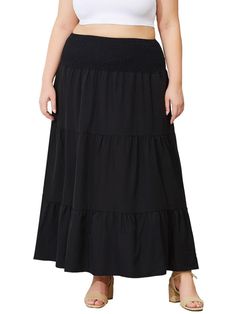 Plus Size Maxi Skirt High Waist Pleated Flowy | Moon Wood Black Non-stretch Maxi Skirt, Black Tiered Maxi Skirt With Elastic Waistband, Flowy Black Maxi Skirt, Black Stretch Maxi Skirt With Elastic Waistband, Plus Size Maxi Skirt, Plus Size Tights, Lace Stockings, Bodysuit Dress, Skirt High Waist