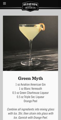 an advertisement for the green moth cocktail