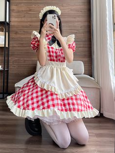 Features：  Product ID:DS0283 Material:Polyester Season:Spring,Summer,Autumn,Winter Color:Black,Red Dark Academia Clothing, Anime Lingerie, Maid Cosplay, Cottagecore Fashion, Maid Outfit, Kawaii Dress, Maid Dress, Bow Knot, Cosplay Dress