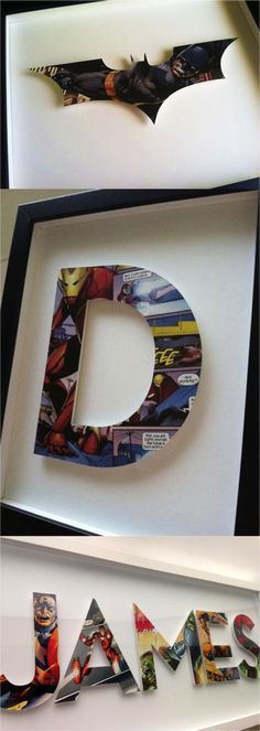 the letter d is made out of comic book pages and then cut into smaller letters