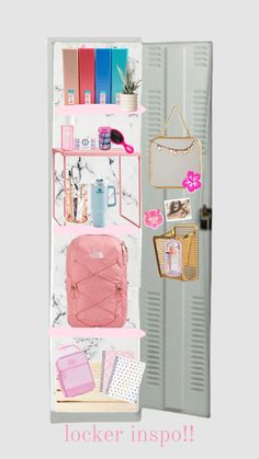 the locker is organized with pink items