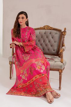 Maria B Pakistani Eid Dress in Raw Silk Kameez Trouser Style is an embroidered masterpiece that will give you a traditional and glamorous look on the festive occasion. Lavish designs, floral motifs, and hand-worked embellishments enhance the charm of this Pakistani Party Dress. Detailed Description: SKU: PS1823 Detailing: Embroidery, Threads, Floral designs, Motifs, Sequins, Beads Color: Hot pink Fabric: Raw Silk Design: Fully Embroidered dress Event: Festive, Party wear Pink Resham Embroidery Kaftan For Festivals, Pink Resham Embroidery Kaftan For Diwali, Pink Anarkali Kaftan For Festive Occasions, Pink Dabka Kaftan For Festive Occasions, Designer Wear Kaftan With Intricate Embroidery For Navratri, Designer Intricate Embroidery Kaftan For Navratri, Designer Navratri Kaftan With Intricate Embroidery, Designer Maxi Dress With Floral Embroidery, Festive Pink Dabka Kaftan